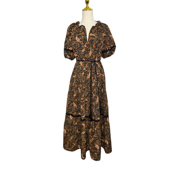 SOLD🚫 Anthropologie By the River Women’s Small Floral Puff Sleeve Midi Dress - Picture 6 of 13